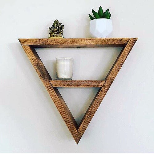 Mini étagère Triangle, présentoir cristaux, pierres précieuses, bijoux, bois pyramide géométrique