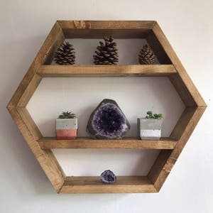 hexagon shelf, honeycomb shelf, hexagonal shelf, rustic shelf, wood shelf, geometric, crystal shelf, display shelf, hexagon, triangle shelf