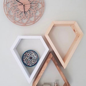 Boho decor, Modern shelving,  geometric shelving, quirky decor, floating shelf, diamond shelf, rustic, hippy style, fun ideas