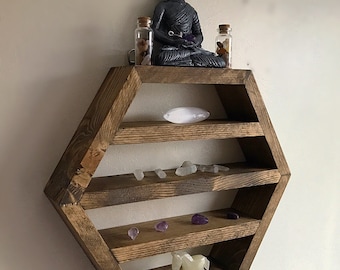Miniature Hexagon Display Shelf, Crystal Stone Organizer