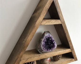 Geometric crystal shelf, crystal shelf, altar shelf, crystals, amethyst, healing crystals, display shelf, wood altar shelf, lovelifewood,