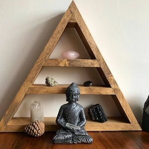 Triangle altar, triangle shelf, crystal storage, crystal altar, altar, gem shelf, LoveLifeWood, mineral shelf, altar wood, crystals