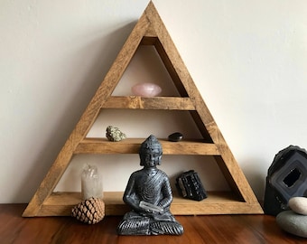 Triangle Crystal Altar Shelf, Georgian Danish Oil Finish