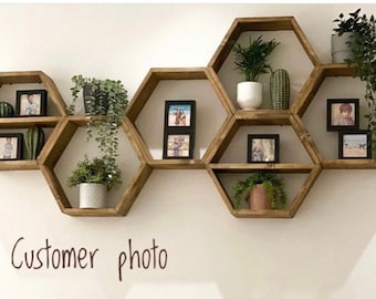 Large Hexagon shelf, hexagon shelves, honeycomb shelf, honeycomb shelves, floating hexagon shelf, floating honeycomb shelves, LoveLifeWood