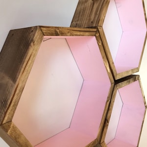 Large pink Hexagon shelf, hexagon shelves, honeycomb shelf, honeycomb shelves, floating hexagon shelf, floating honeycomb shelves, cubby