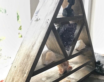 Smokey Brown Triangle Crystal Shelf, Large Altar Display
