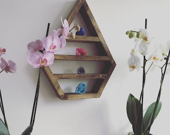 Crystal display shelf, altar, wooden altar, shrine, chakra, diamond shelf, pyramid shelf, bohemian decor, dimond altar, crystals, geodes