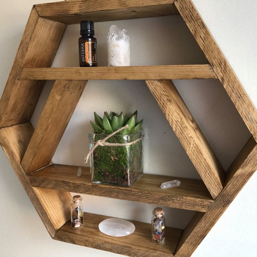 Display Shelf Crystals Plant Shelf Geometric Hexagon Etsy UK
