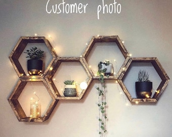 Large Hexagon shelf, hexagon shelves, honeycomb shelf, honeycomb shelves, floating hexagon shelf, floating honeycomb shelves, cottagecore