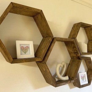 Hexagon shelf set, 4 hexagons, rustic shelves, honeycomb shelves