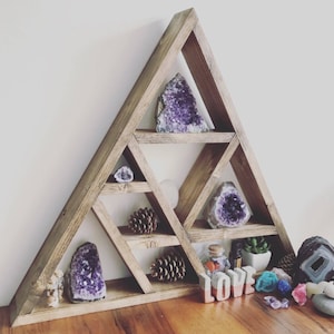 XL Altar, Triangle altar, Altar shelf, floating altar, wooden altar, crystal shelf, crystal display shelf, Lovelifewood, triangle shelf,