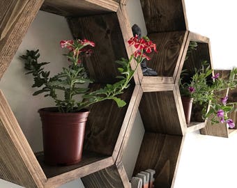 Large Hexagon shelf, hexagon shelves, honeycomb shelf, honeycomb shelves, floating hexagon shelf, floating honeycomb shelves, boho, hexagon