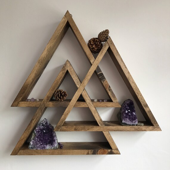 Furniture Triangle Wooden Wall Shelf Crystal Shelf Decor Ornament Shelf Bookcases Shelving