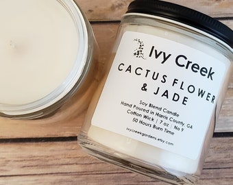 No 9 | Cactus Flower & Jade Soy Blend Candle | Hand Poured | 7 oz | Cotton Wick | Small Batch | Clean Burning | Container Candle