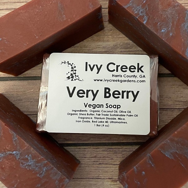 Ivy Creek Very Berry Soap - Handcrafted Cold Process Soap Bar with Coconut Oil, Olive Oil, Shea Butter, and All-Natural Ingredients, 4 oz