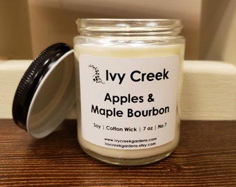 Apples & Maple Bourbon Soy Candle | Cozy Warm Apple + Soft Maple Scent | Clean Burning 7 oz Candle | Inviting Home Atmosphere | Gift Ready