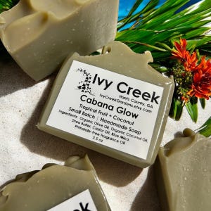 Cabana Glow Tropical Fruit Bar Soap: Blue Mica Swirl, Handmade Cold Process
