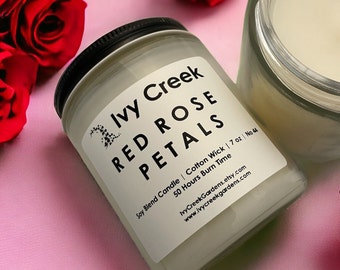 Red Rose Petals Candle | Soft Floral Garden Scent | Hand Poured Soy Blend Candle | Romantic Blooming Rose Home Scent | 7 oz Small Batch