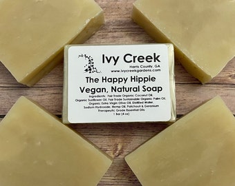 Ivy Creek The Happy Hippie Vegan Soap | Patchouli and Geranium Scented Natural Soap - 4 oz bar soap