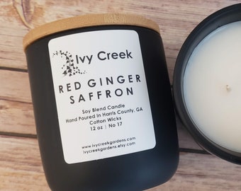 No 17  | Red Ginger Saffron Soy Blend Candle | Hand Poured | 12 oz | Ceramic | Cotton Wick | Small Batch | Clean Burning | Container Candle