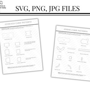 Puede incluir: Patrones de l&iacute;nea de arte en blanco y negro para overoles y monos. Los patrones est&aacute;n etiquetados con nombres como "Overall Base Card", "Pocket Angled Insert", "Onesies Base Card" y "Leg Trim Right".