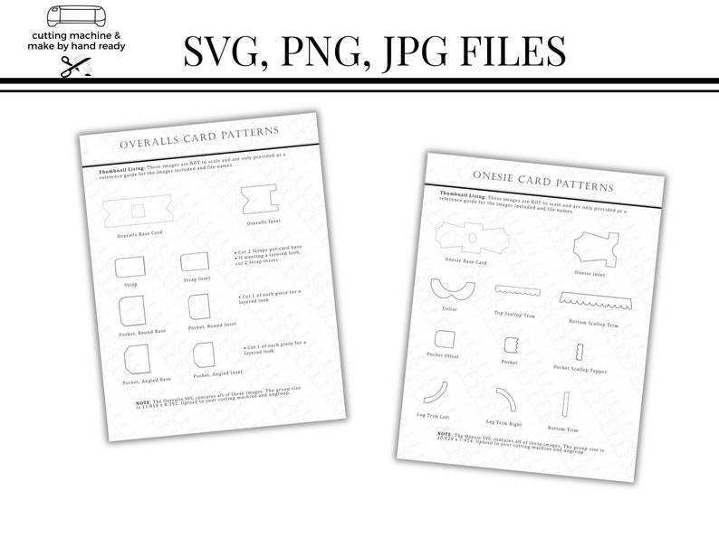 Puede incluir: Patrones de l&iacute;nea de arte en blanco y negro para overoles y monos. Los patrones est&aacute;n etiquetados con nombres como "Overall Base Card", "Pocket Angled Insert", "Onesies Base Card" y "Leg Trim Right".