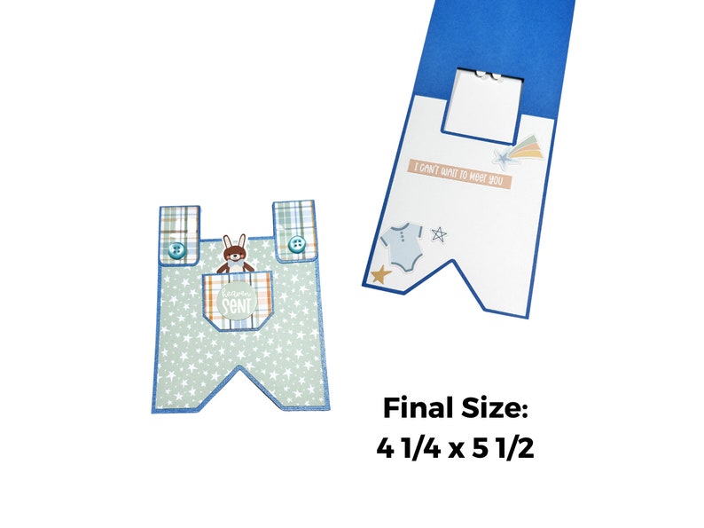 Puede incluir: Una tarjeta azul y verde con un dise&ntilde;o de bolsillo que presenta un peque&ntilde;o conejito y el texto "Little Sent". La tarjeta est&aacute; doblada por la mitad y tiene un borde azul. La tarjeta mide 4 1/4 pulgadas por 5 1/2 pulgadas.
