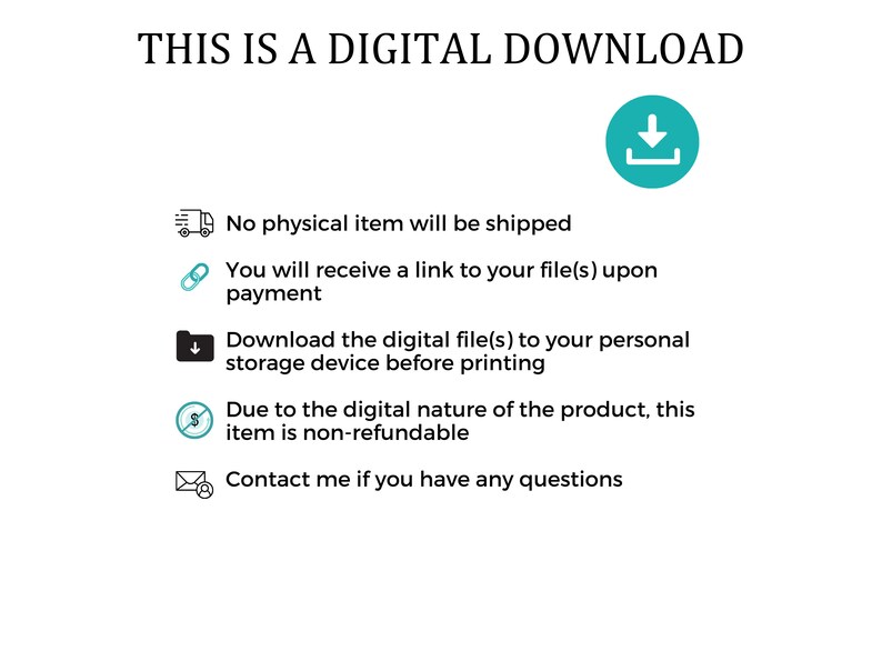 Puede incluir: Un gr&aacute;fico de descarga digital con un icono de flecha hacia abajo y texto que dice "Esta es una descarga digital". El gr&aacute;fico tambi&eacute;n incluye iconos para un cami&oacute;n de reparto, un clip, una carpeta, un signo de d&oacute;lar y un sobre.