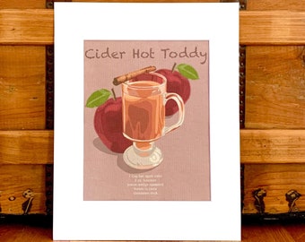 Cider Hot Toddy / Cocktail Illustrations Wall Art / Boho Matted Canvas Print