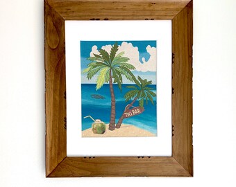 Palm Tree Tiki Bar / Caribbean Beach / Paradise Island Boho Matted Canvas Print