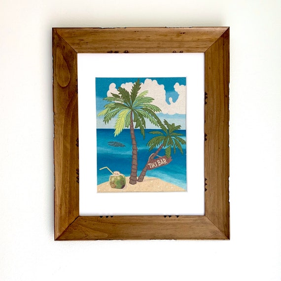 Palm Tree Tiki Bar / Caribbean Beach / Paradise Island Boho Matted Canvas Print
