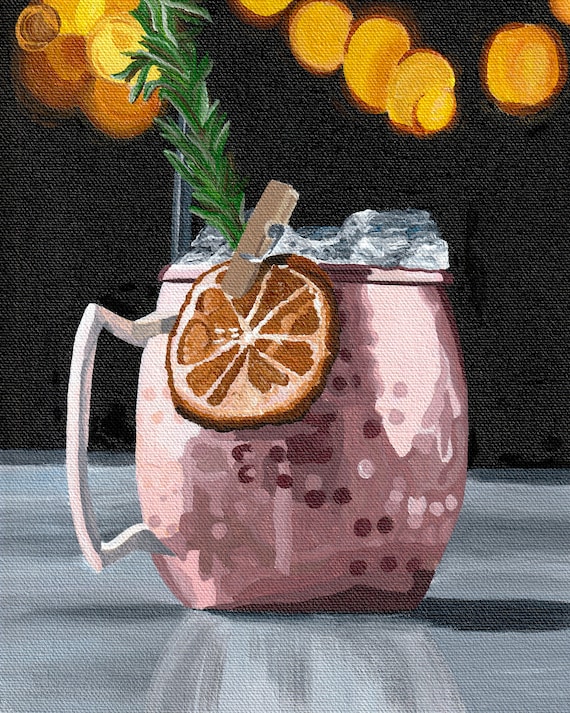 Moscow Mule / Copper Barware / Cocktail Art / Bar Decor / Wall Art /  Acrylic on Canvas Prints