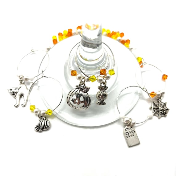 Wine Charms - "Candy Corn / Trick Or Treat" - Wine Charm Set 0f 6
