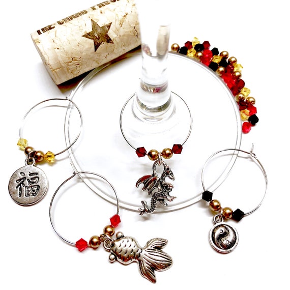 Wine Charms - "China" - Wine Charm Set of 4