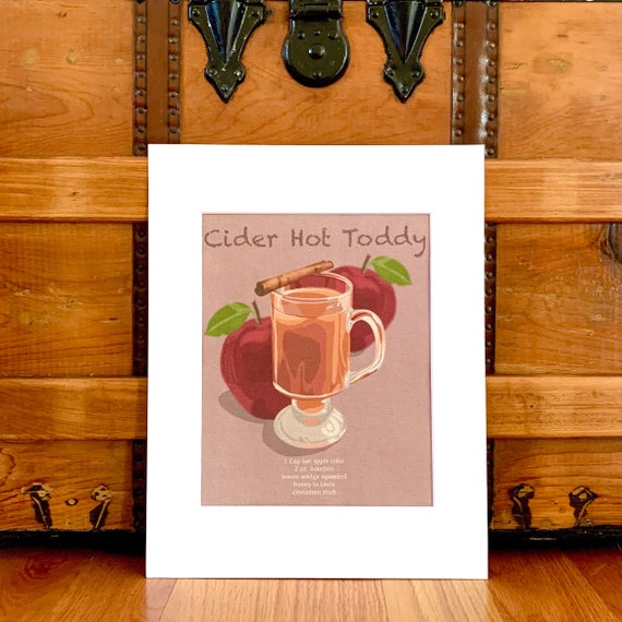 Cider Hot Toddy / Cocktail Illustrations Wall Art / Boho Matted Canvas Print