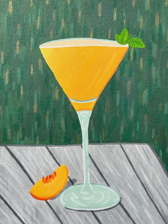 Peach  Martini / Cocktail Art / Bar Decor / Wall Art /  Acrylic on Canvas *Print* or *Original*