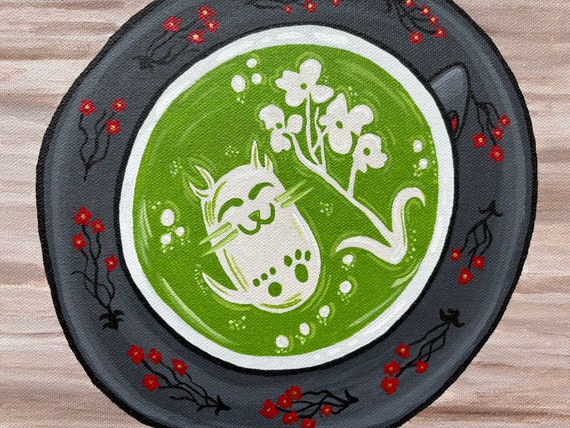 Matcha Kitty / Matcha Latte / Coffee Shop Art / Wall Art /  Acrylic on Canvas Prints