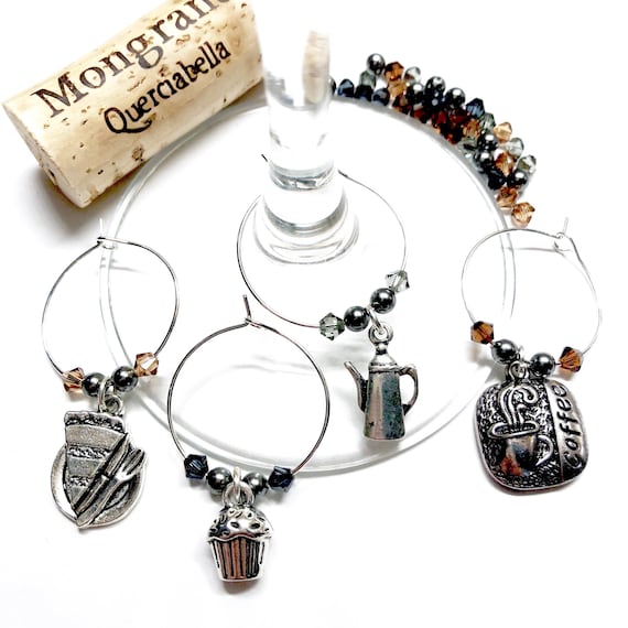 Wine Charms - "Hipster Cafe" - Wine Charm Set of 4