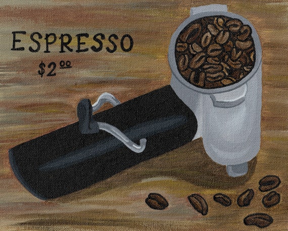 Espresso / Coffee Beans / Coffee Shop Art / Wall Art /  Acrylic on Canvas *Print* or *Original*