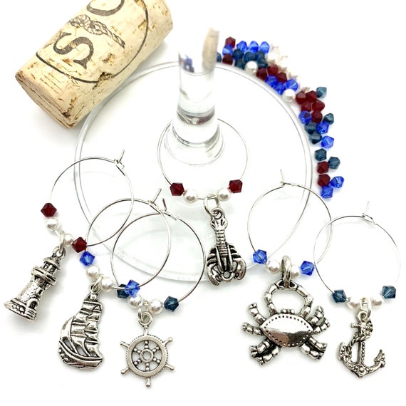 Wine Charms - "Nautical New England" - Wine Charm Set of 6