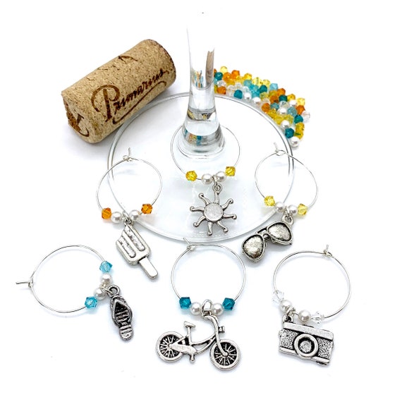Wine Charms - "Summer on the Boardwalk" - Wine Charm Set of 6