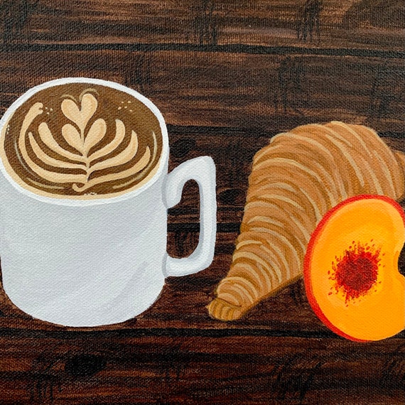 Peachy Mornings / Latte Art / Coffee Bar Barista / Wall Art / 11x14 Matted Acrylic on Canvas *Print* or *Original*