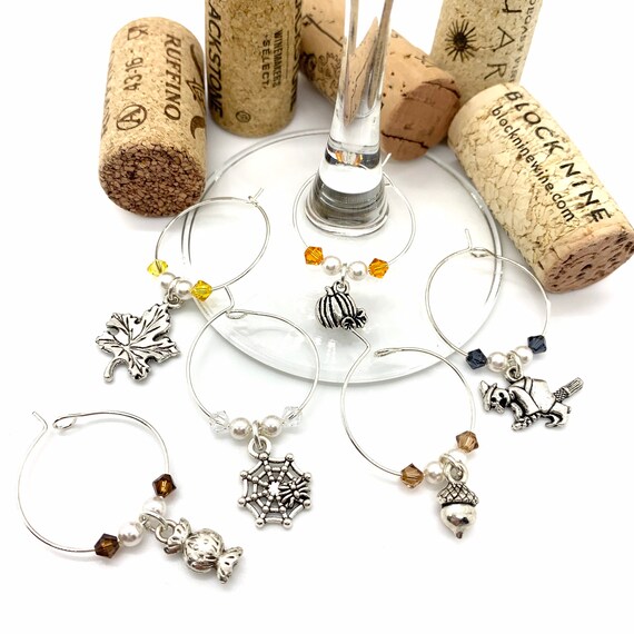 Wine Charms - "Fall Harvest III" - Wine Charm Set of 6