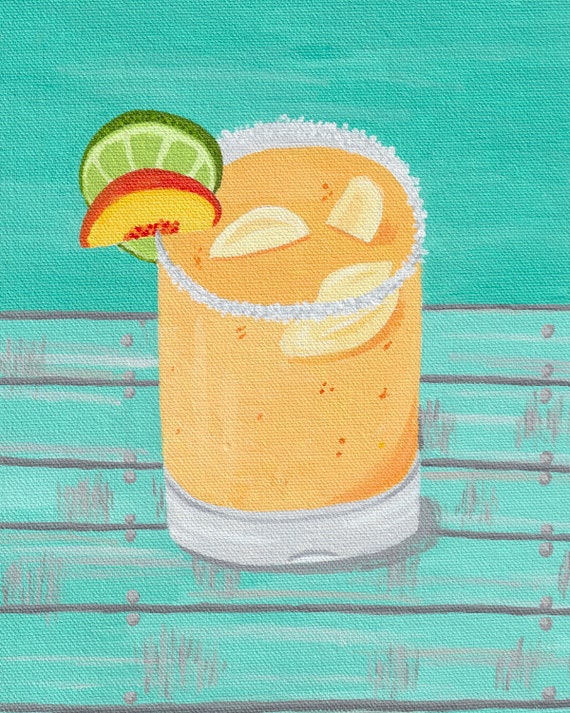 Peach Margarita / Cocktail Art / Bar Decor / Wall Art /  Acrylic on Canvas *Print* or *Original*