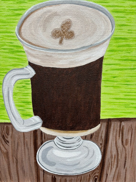 Irish Coffee / St. Patrick’s Day / Cocktail Art / Bar Decor / Wall Art /  Acrylic on Canvas *Print* or *Original*