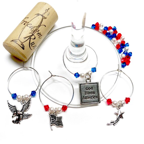 Wine Charms - "U.S.A." - Wine Charm Set of 4