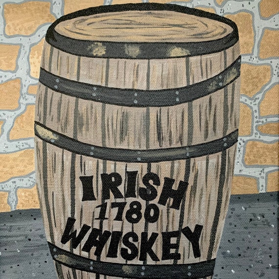 Whiskey Barrel / Irish Whiskey / Cocktail Art / Bar Decor / Wall Art /  Acrylic on Canvas *Print* or *Original*