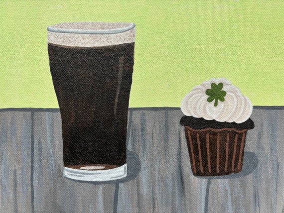 Guinness & Guinness Chocolate Cupcake / St. Patrick’s Day / Cocktail Art / Bar Decor / Wall Art /  Acrylic on Canvas *Print* or *Original*
