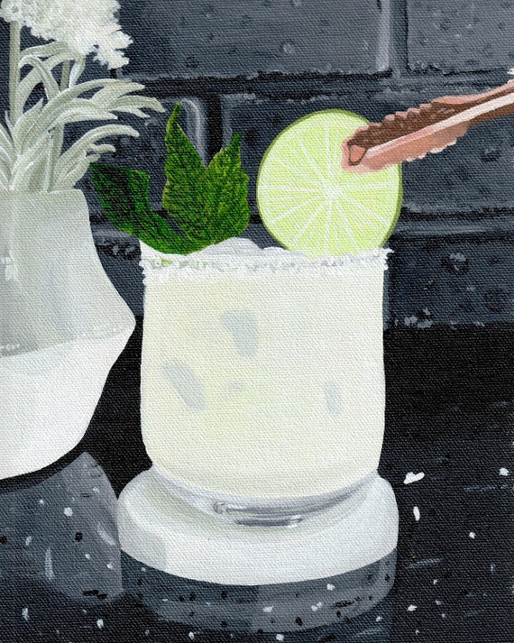 Coconut Mojito / Coconut Mocktail / Cocktail Art / Bar Decor / Wall Art /  Acrylic on Canvas *Print* or *Original*