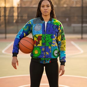 African Print Bomber Jacket, Ankara Patchwork, Colorful Festival Clothing, Men's/Women's Unisex